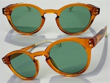 Mens Classy Elegant Vintage Retro Style SUNGLASSES Round Orange Frame Green Lens