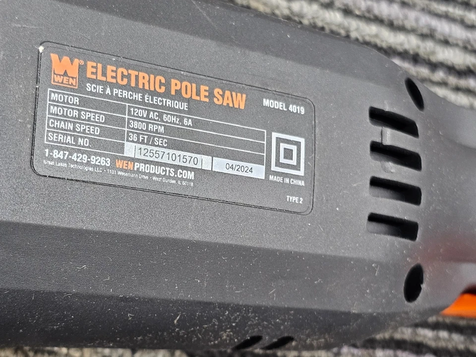 WEN 4019 6-Amp 8 in. Electric Telescoping Pole Saw 120V 60Hz 6A 3800 RPM - Image 3 of 4