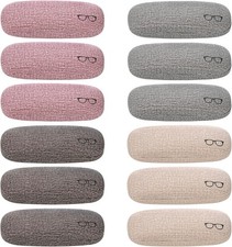 Hedume 12 Pack Hard Shell Eyeglasses Case, PU Linen Pattern Large Glasses Case,