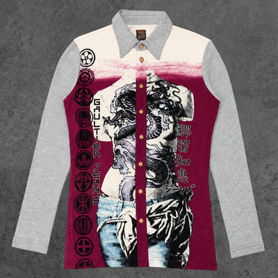 Jean Paul Gaultier Jeans Y2K Designer Dragon Print ButtonUp Top Burgundy Vintage