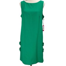 Vince Camuto Green Mini Shift Dress Stretch Crepe Bow Side Detail Womens Size 12