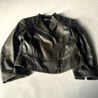 Gerry Weber Asymmetrical Leather Jacket Black Cropped Moto Minimalist Y2K Chic