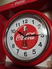 Vintage Coca-Cola Red Metal ,Chrome Retro Clock Bat. Operated 9" In Original Box