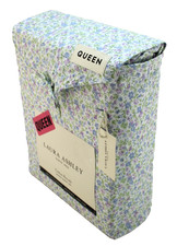 LAURA ASHLEY Emogene Queen Size Purple / Green Floral Cotton Percale Sheet Set