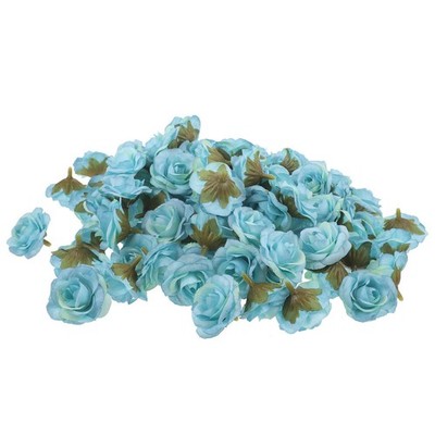 100Pcs Mini Reusable Faux Rose Flower Heads Sky Blue for Wedding and Crafts