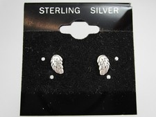 NOS STERLING SILVER Dainty ANGEL WINGS Stud Post Pierced Earrings 169W