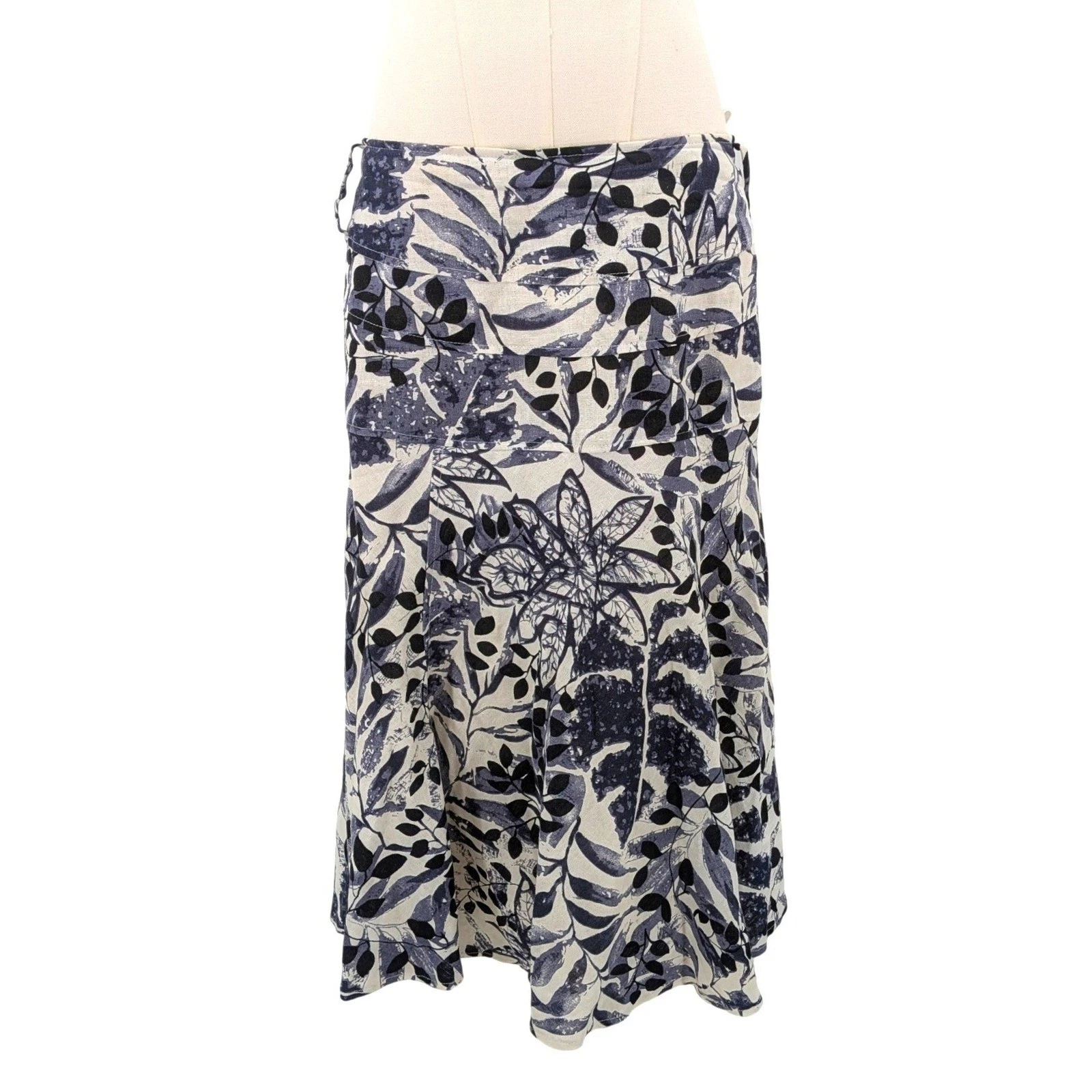 Linea Domani Linen Blend Floral Midi Skirt Cottagecore Coastal Size 8