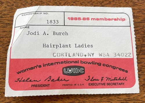 Hairplant Ladies Womens Bowling League Membership Card Ephemera 1980s Burch - Afbeelding 1 van 2