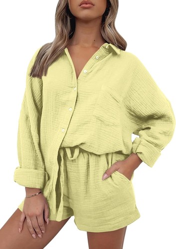 2 Piece Lounge Wear Set for Women – Oversized Shirt & Shorts Pajama Outfit 2025 - Picture 97 of 150