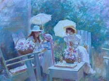 FINEST RICHARD ZOLAN OIL PAINTING LARGE IMPRESSIONIST PRETTY WOMAN LANDSCAPE