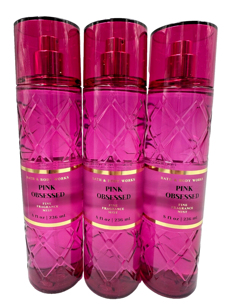 Bath & Body Works Pink Obsessed 8 oz Body Mist Trio with Jasmine Bourbon Scent
