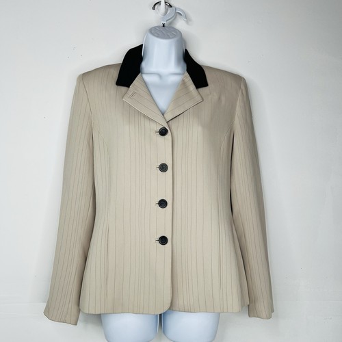 GARFIELD & MARKS Polyester Skirt Suit 6 Beige Striped Texture Lined Business 2PC - Picture 3 of 9