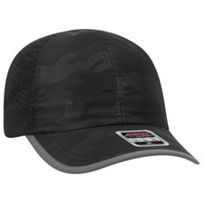 NEW BLACK CAMO RUNNING HAT CAP GYM ADJUSTABLE REFLECTIVE 6 PANEL 1331258