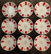 Set of 9 Porland Porcelain Sauce Yogurt Bowls  Red & Gold Istanbul Turkey 4.25"