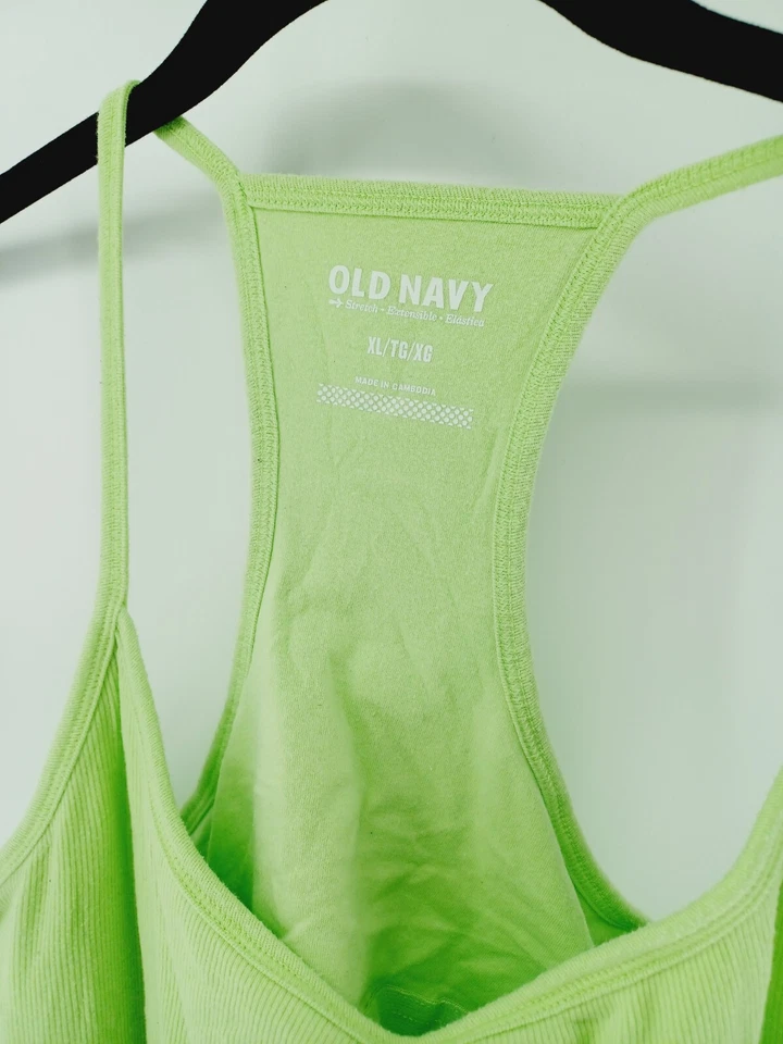 Regata feminina Old Navy X-Grande verde racerback elástica mistura de algodão ativo - Imagem 3 de 4