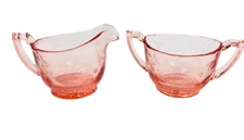 Pink Cream Sugar Depression Glass Etched Flowers Vintage 2 pieces