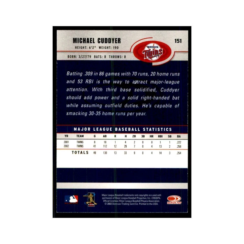 2003 Donruss Michael Cuddyer Baseball Cards #151 - Image 2 of 3