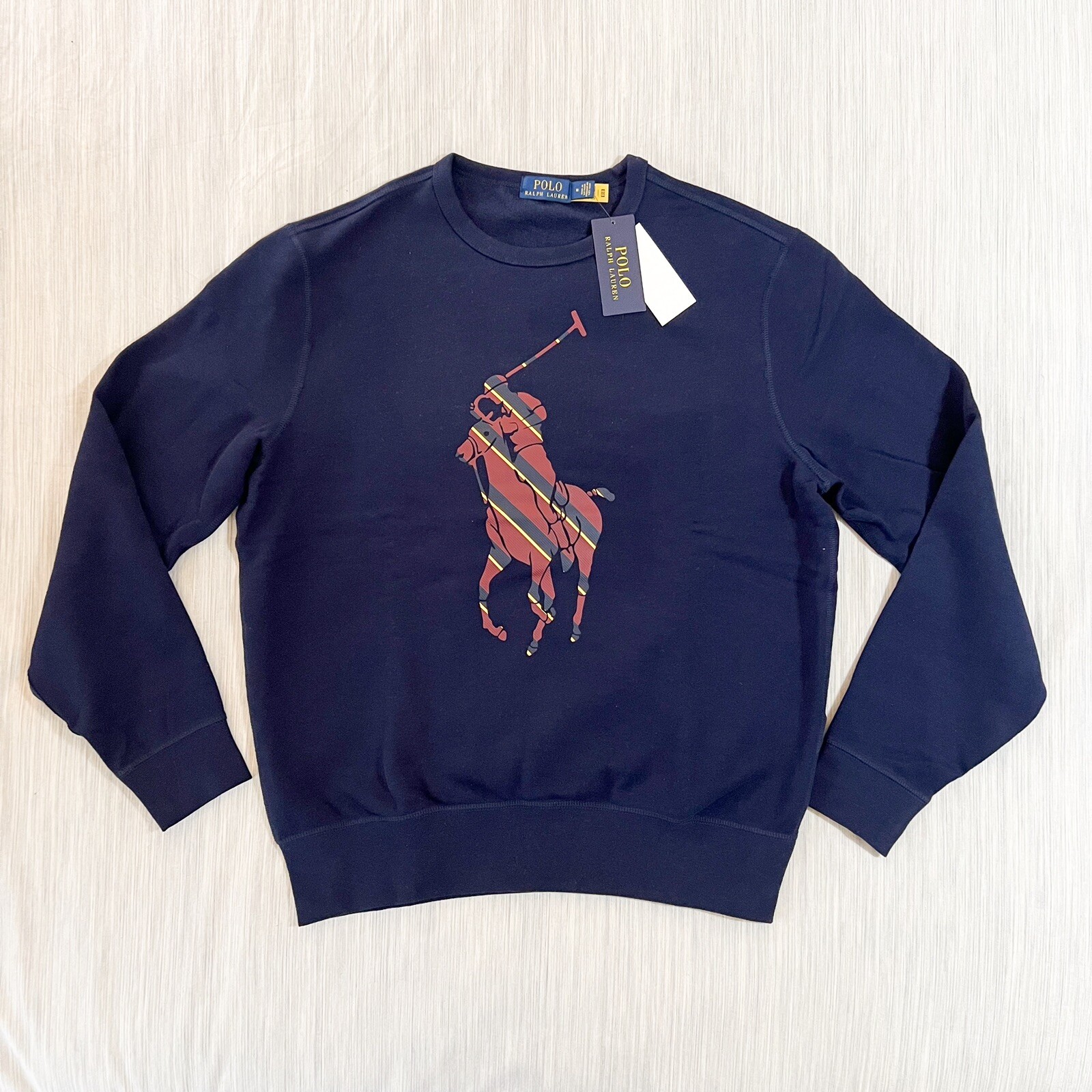 POLO Ralph Lauren Varsity BIG PONY felpa doppia maglia blu navy nuova con etichetta taglia XL