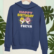 Personalised Custom Happy Birthday Hoodie Your Name Celebration Sharks Gifts