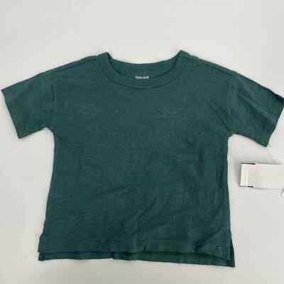 Open Edit Baby Short Sleeve Crew Neck T-Shirt Side Slit Ivory Green Size 18M NWT