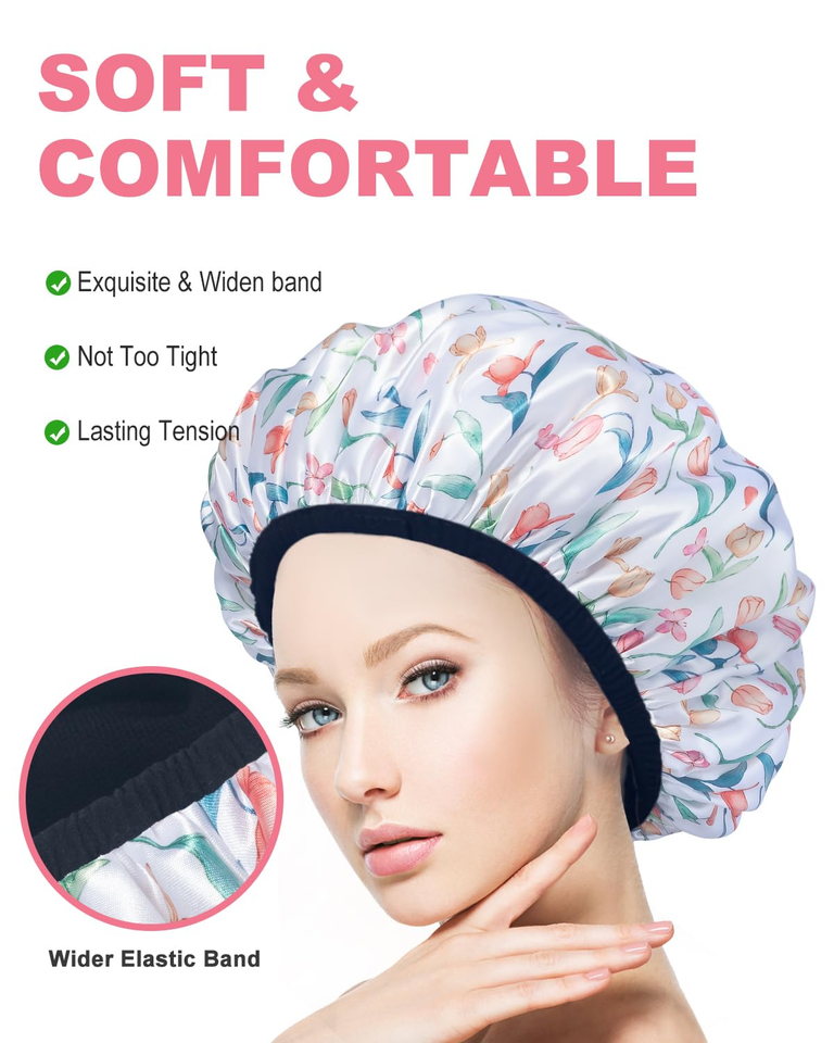 Shower Caps, Terry Lined Shower Cap for Women, Reusable Shower Cap