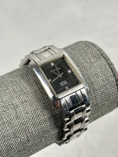 Fossil Watch Womens 24mm Rectangle Diamond Silver Tone 6.5" New Battery READ