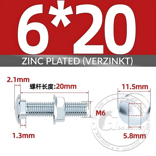 Schloßschrauben mit Muttern Verzinkt DIN603 Flachrundschrauben M4,M5,M6,M8,M10 - Picture 27 of 101