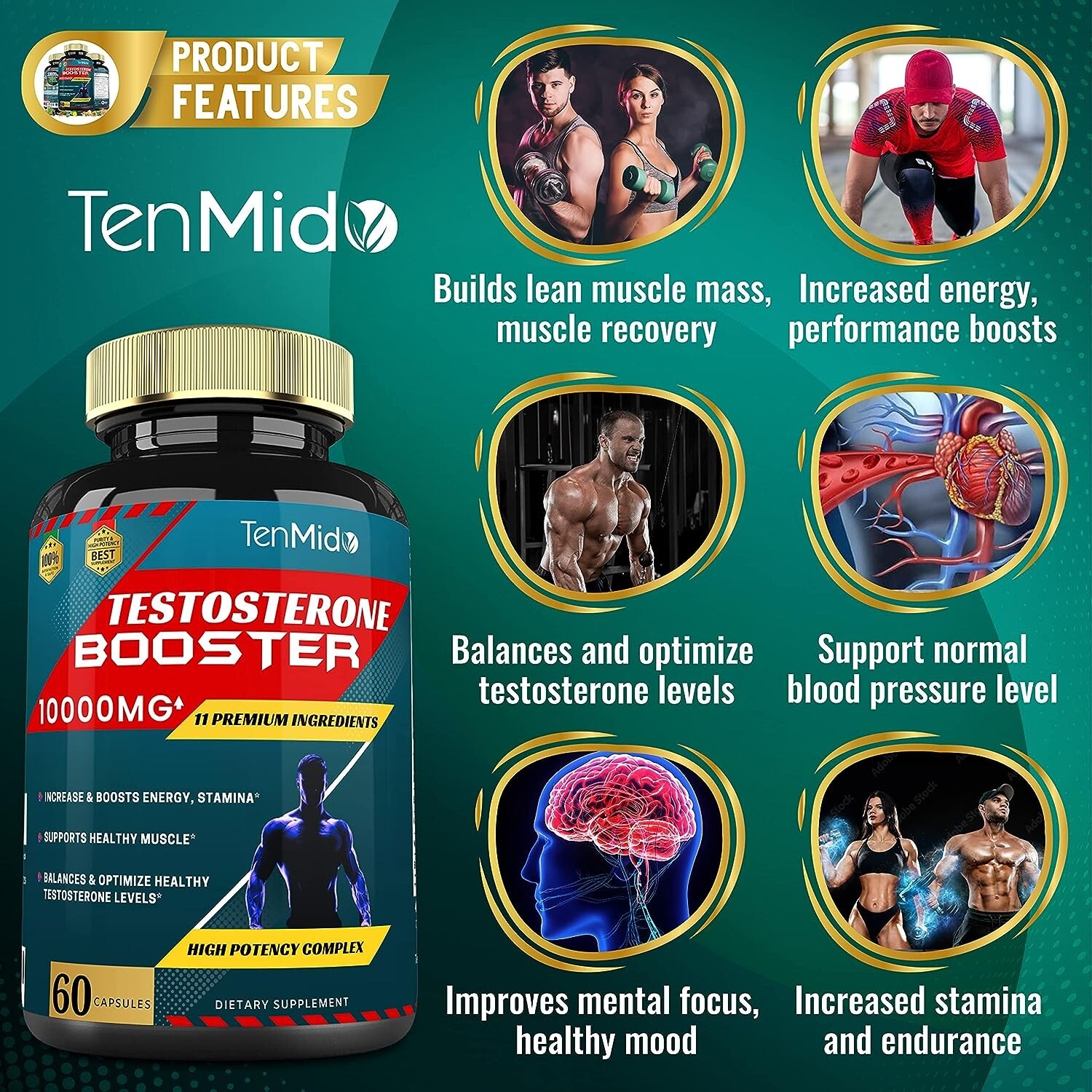 Natural Testosterone Booster 10000mg Male sexual ENHANCEMENT Sex