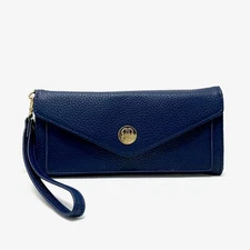 Bandolino Slip Pocket Wallet Wristlet Handbag Navy Blue with Gold Hardware NWT