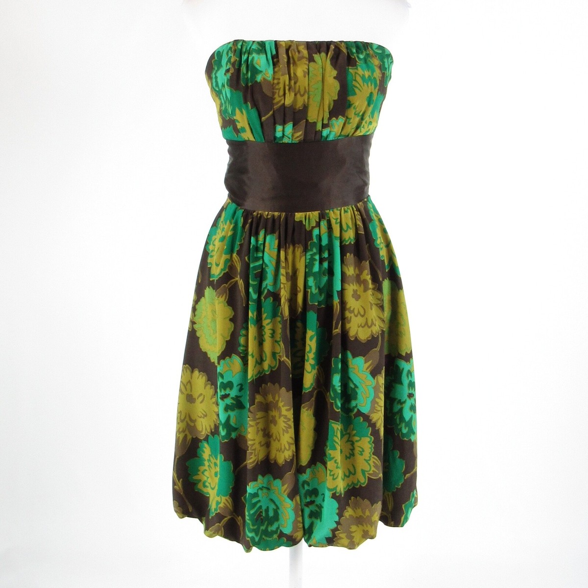 Brown green floral 100% silk PLENTY BY TRACY REESE strapless bubble dress 2  | eBay