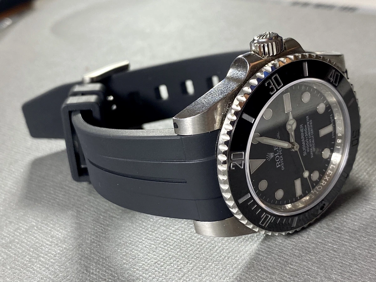 20mm BLACK Vulcanized Rubber Strap Band Fits Rolex Watch Submariner EXPLORER II