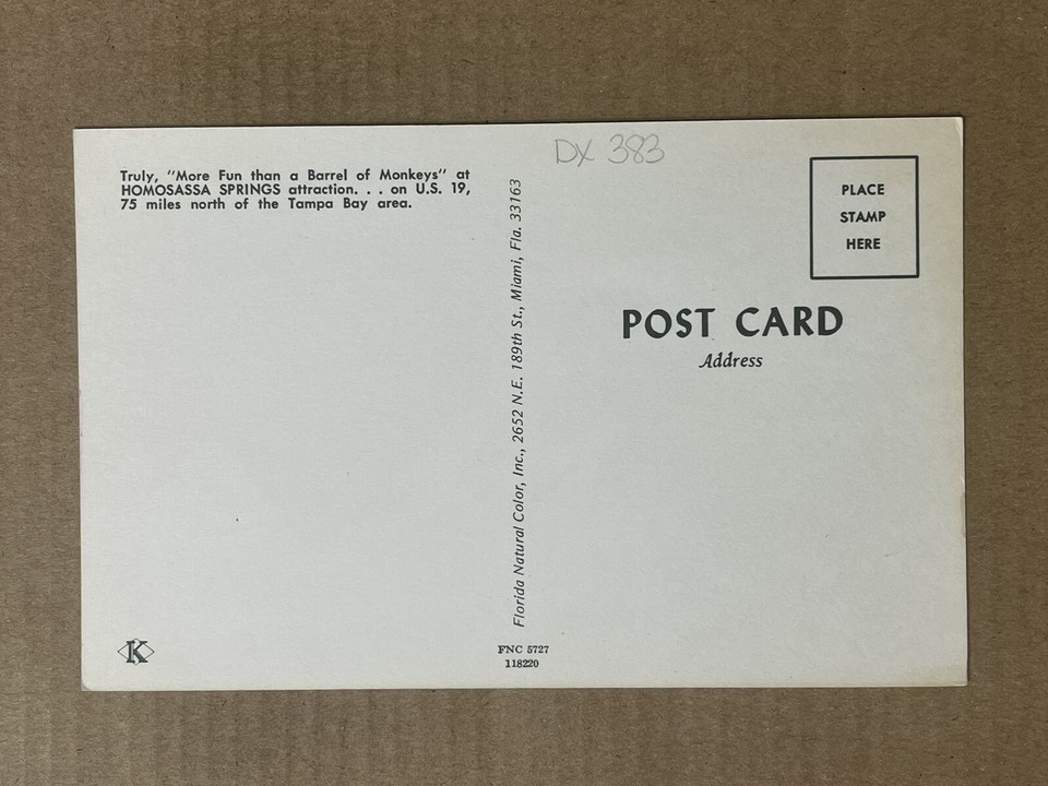 Postcard Homosassa Springs, Florida Gator Barrel Of Monkeys Banana