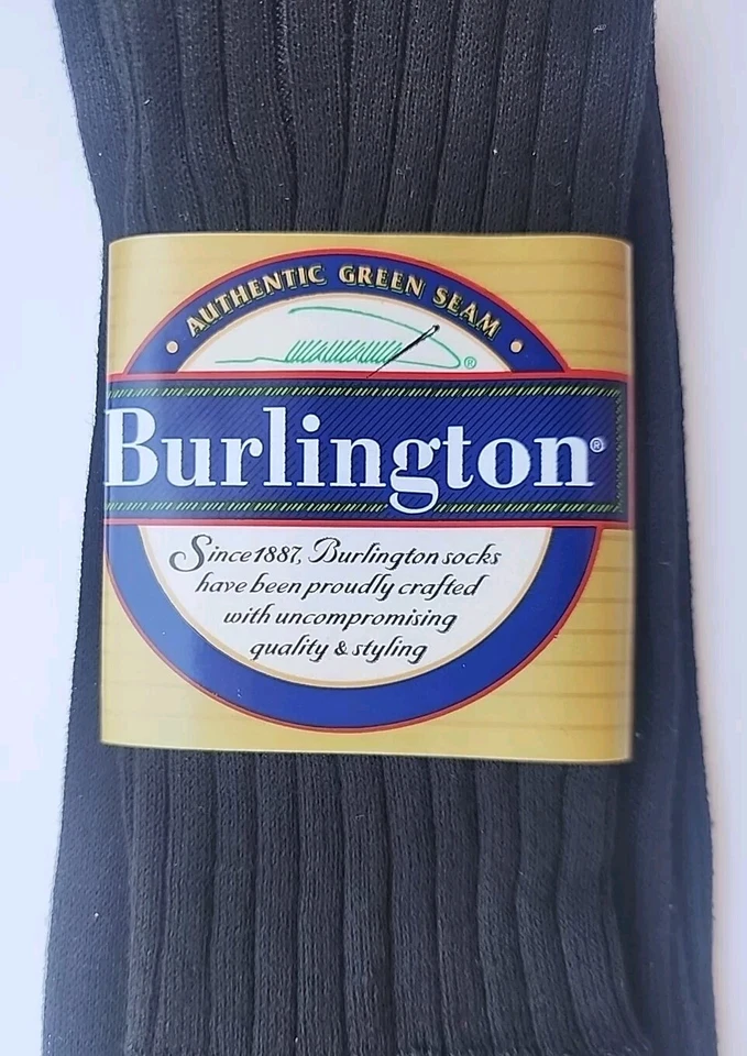 (2) Burlington 100% Cotton Crew Black Socks Shoe Size 8.5-9 Style BB130 Made USA Foto 3 de 4
