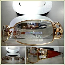 Men's CLASSIC VINTAGE RETRO Style SUN GLASSES Gold Frame Clear Lens Mirror Tint