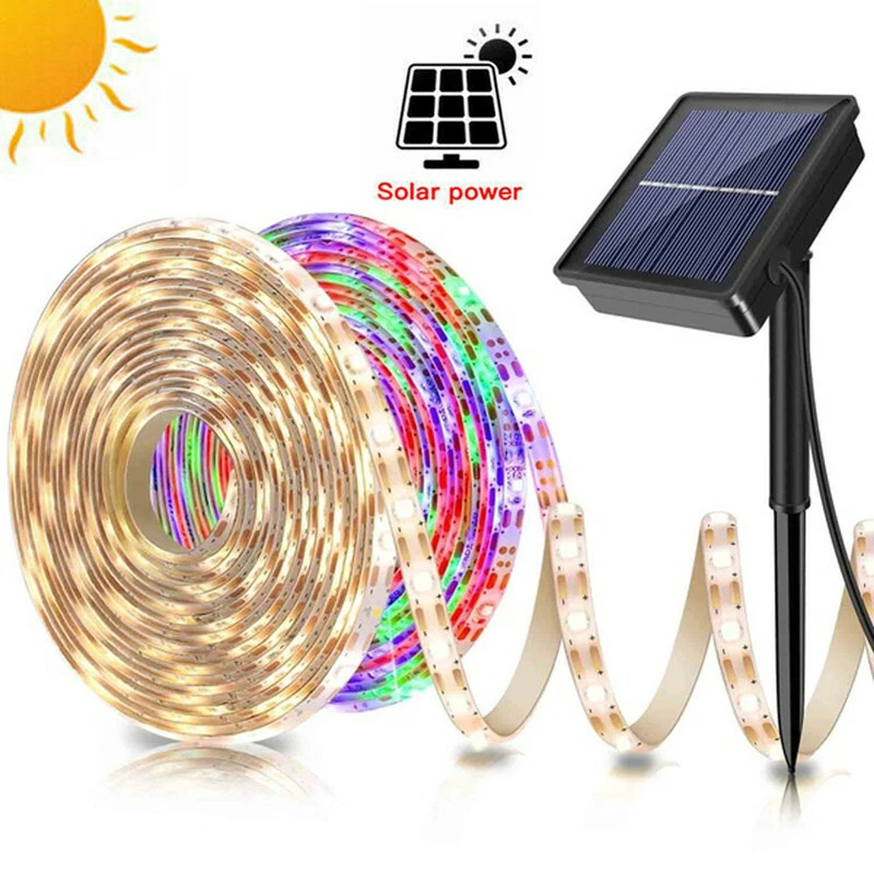 5M Solar Power RGB/Warm White LED Strip Lights IP65 Waterproof