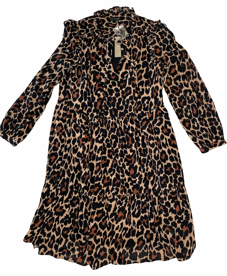 J Crew women’s tie-neck tiered leopard dress XS NWT