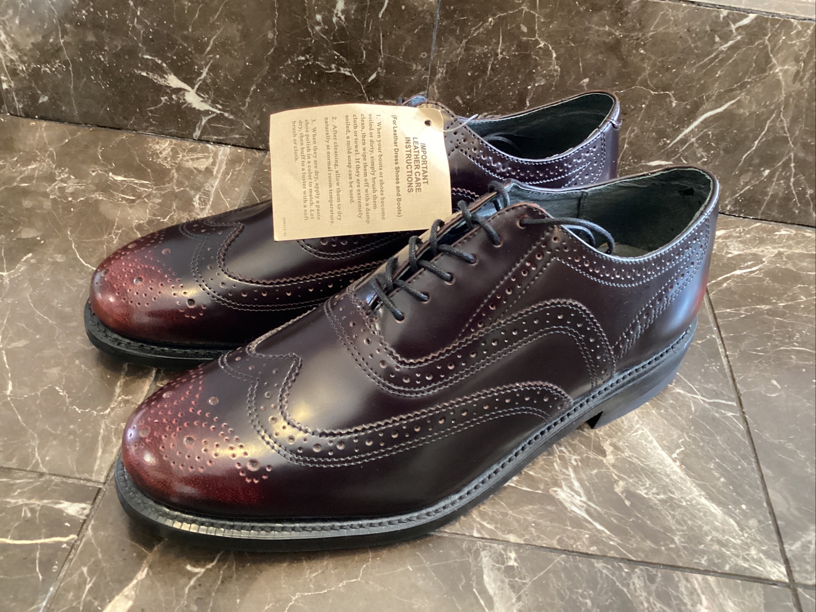 4E Leather Wingtip Shoes BURGUNDY Made 