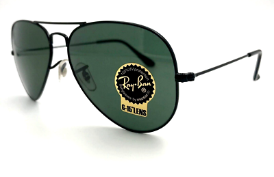 Authentic Classic Ray-Ban RB3025 L2823 Aviator Black/G-15 Green