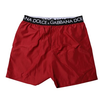Dolce & Gabbana Maillot de Bain Rouge Polyester Logo Plage Short 2Pc IT5 / US M