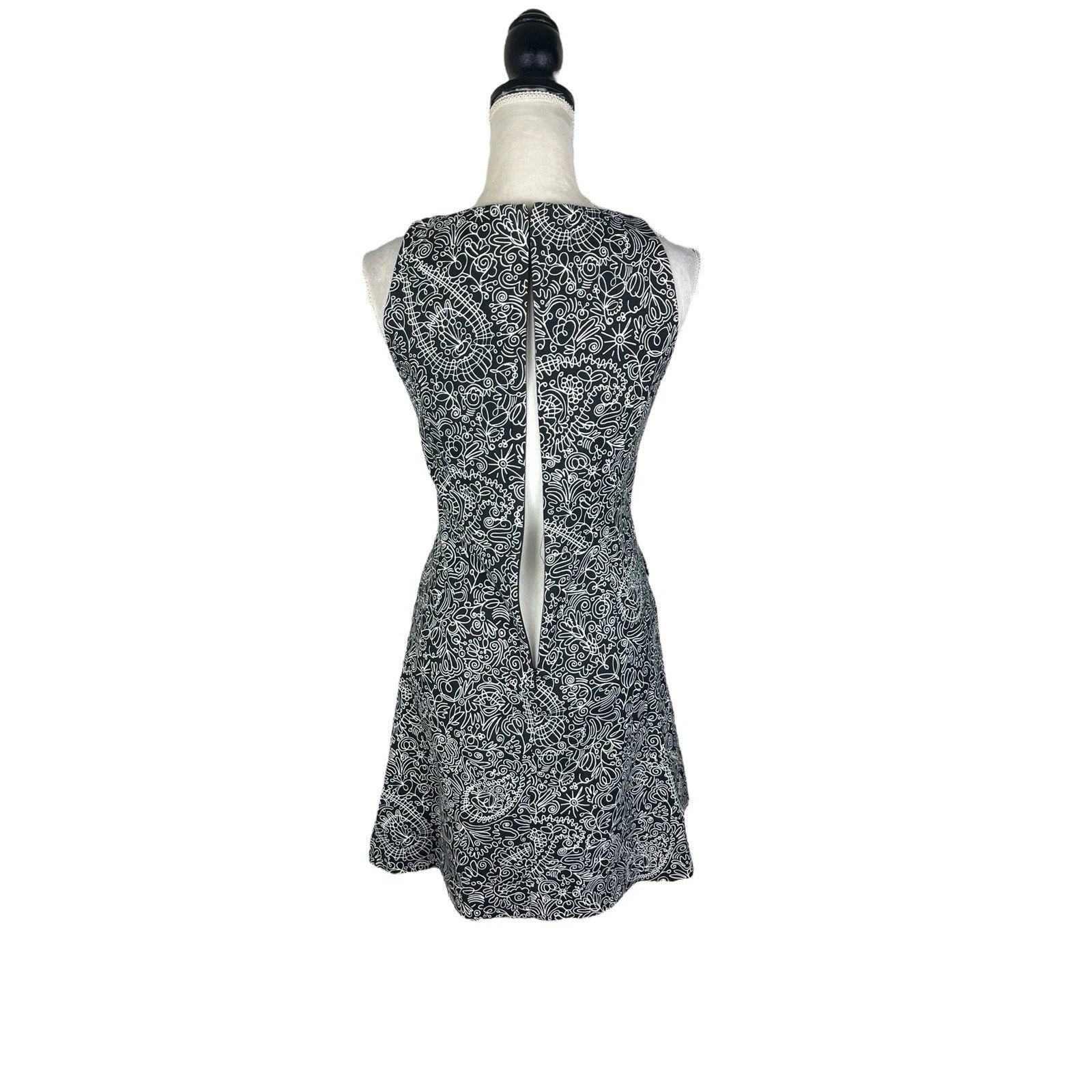 Abito tubino Tory Burch Paisley Doodle bianco e nero finto avvolgente zip taglia 2
