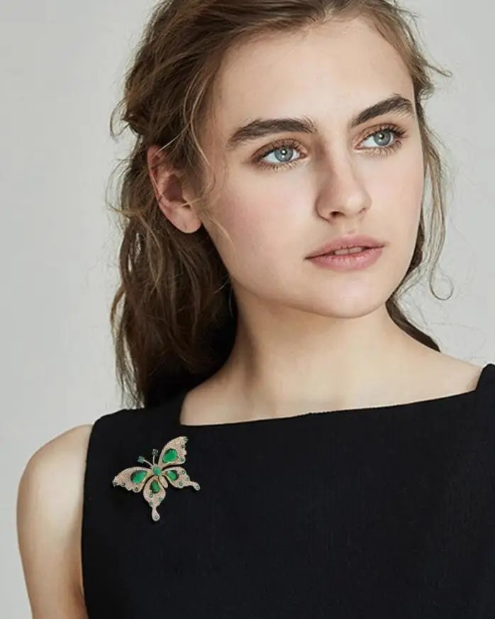 Spilla farfalla smeraldo verde retrò donna elegante abito cristallo vestito gioielli gi foto 5