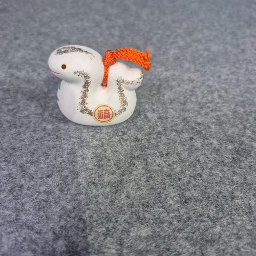 Vintage Japanese  Zodiac White Snake Clay Bell Ornament Figurine Mini