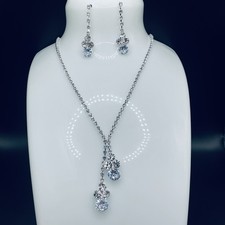 Silver Rhinestone Crystal Elegant Necklace Earring Set Bridal Prom Formal