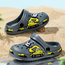 Hole Shoes,clog/croc type, Construction theme, Jungle Hunter Brand Gray 7.5 Boys