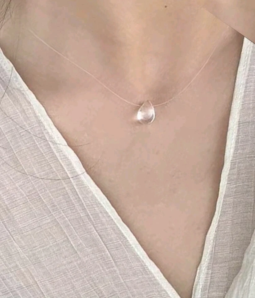 Collana GOCCIA D'ACQUA TRASPARENTE e ACCIAIO INOSSIDABILE PLACCATO ARGENTO - Immagine 3 di 4