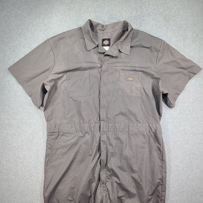 Dickies Coveralls Mens 3XL Gray Short Sleeve Full Zip Snap Button Jumpsuit Work