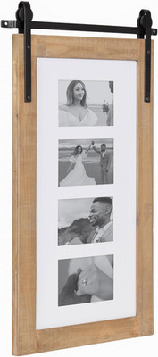 Rustic Brown Vertical Collage Frame for 4 Photos, Farmhouse Barn Door Design