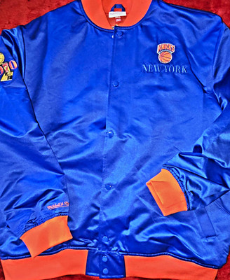 Mitchell & Ness NBA New York Knicks Satin Jacket Blue Orange Mens 2XL