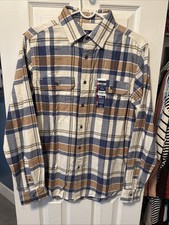 George Men's Long Sleeve Flannel Shirt Size S 34-36 Color Delicate Ivory/Brown
