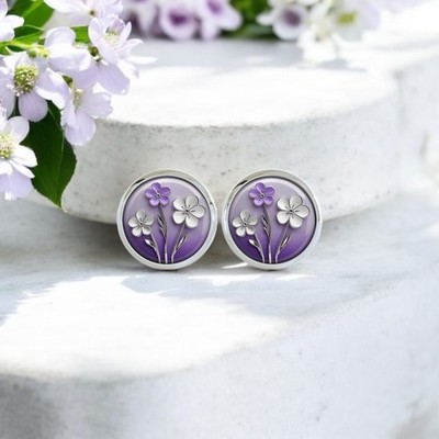 Ohrringe Ohrstecker Blumen Edelstahl Silber Lila Flieder Geschenk Frau Mädchen